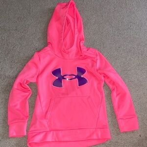 Under Armour Kids Neon Pink Hoodie with Pink Purple Logo